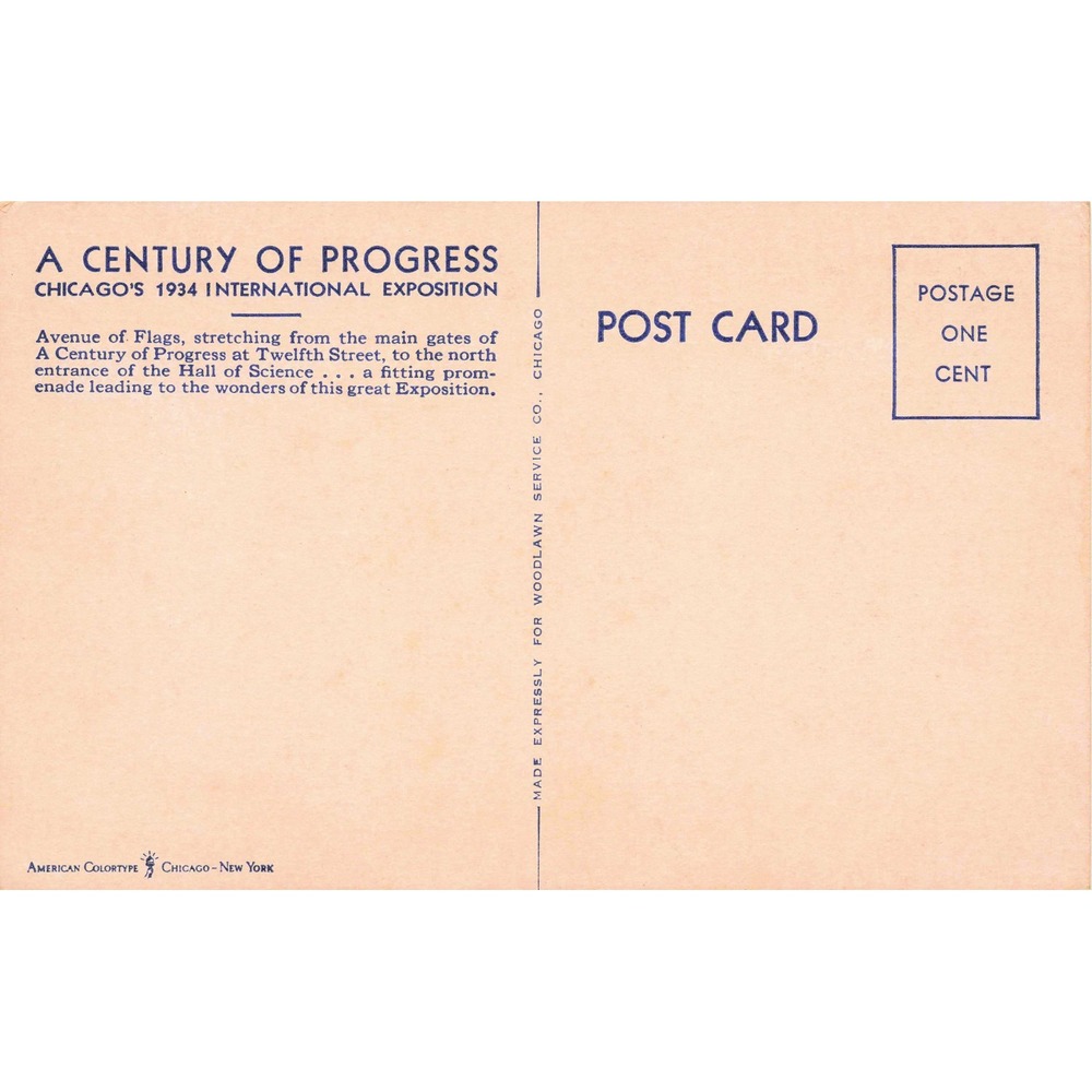 1934 A Century of Progress Chicago World's Fair Avenue Flags Postcard - Picture 2 of 2